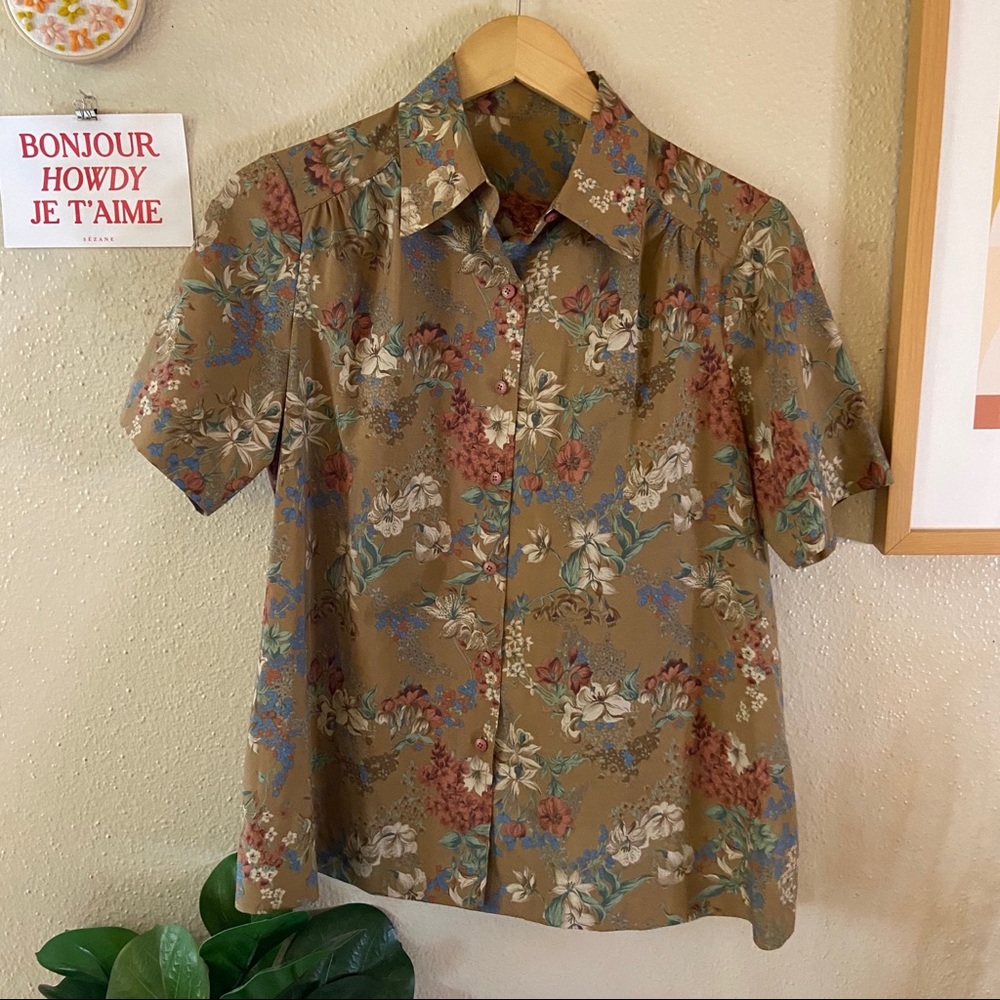 Handmade Silk Floral Button Down Blouse
